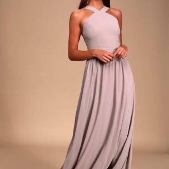 Lulu’s Aiir of Romance Taupe Halter A Line Maxi Dress - Picture 2 of 13
